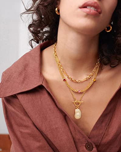 SOFYBJA Saint Benedict Necklace Drop 18K Gold Toggle Medallion Coin Cross Pendant Necklaces Religious Jewelry Catholic Gift for Women - color: Baroque pearl