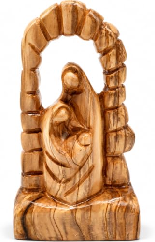 Zuluf Large Olive Wood Holy Family Statue 5.9in, Hand Carved Bethlehem
