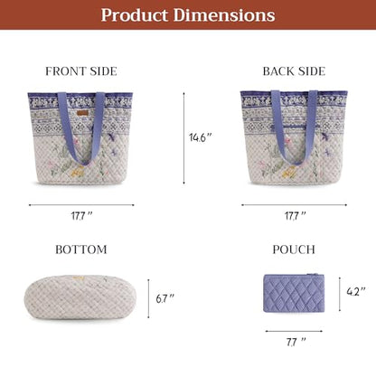 Maison d' Hermine Shopping Bags Cotton Quilted Tote Bag with Zipper Pockets - color: 001 - Faience