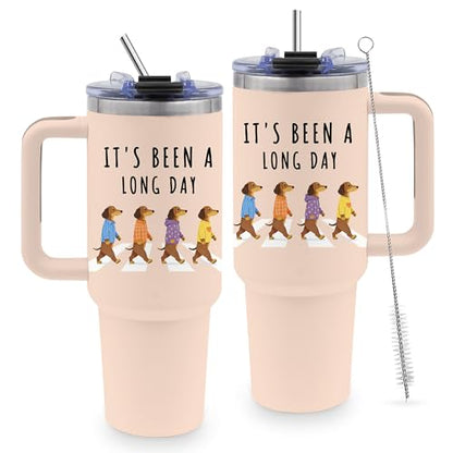 40oz Dachshunds Tumbler Gifts for Women, Water Bottle with Handle & Straw - color: Dachshund2-Khaki