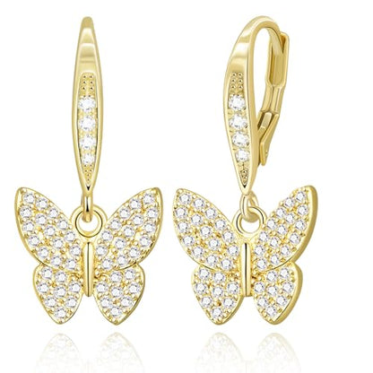 14K Gold Earring Cross Waterdrop Butterfly Heart Knot Earrings for Women Gold Silver Cross Leverback Drop Gold Silver Teardrop Hoop Dangle Earring White Gold Dangle Drop Earring - color: Gold-CZ Butterfly Leverback Earring