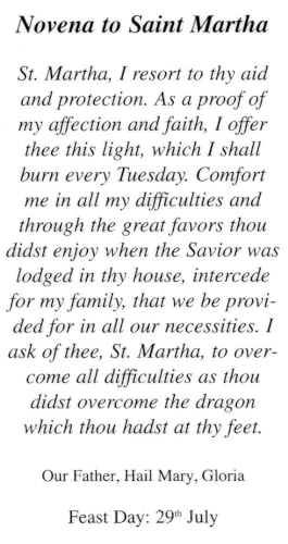 Novena to St. Martha - Laminated holy card - Pack of 25