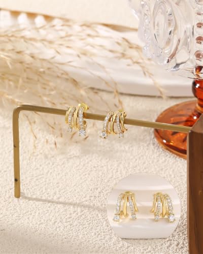 Dangle Gold Earrings for Women Trendy Triple Huggie Chain Earrings - color: Gold 9