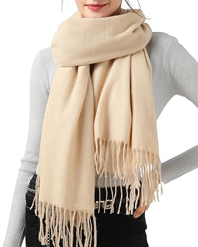 Clothirily Womens Winter Scarf, Oversized Long Blanket Plaid Shawl Wrap - color: Beige