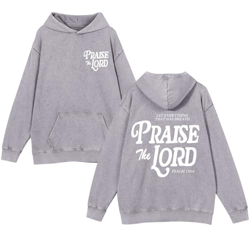 Christian Jesus Hoodies For Men Graphic Bible Verse God Hoodie Religious Faith Sweatshirt Acid Wash Vintage Pullover - color: Gray, size: Small