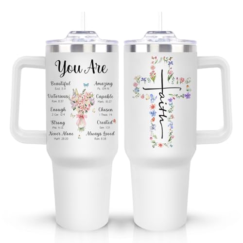 Christian Gifts for Women, Christian Tumblers 40Oz for Birthday Christmas, Religious Catholic Gifts for Women Mom Sister Daughter, Faith Inspirational Spiritual Biblical Bible Verse, Godly Coffee Cup - color: Christian