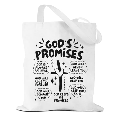 VICBOU Bible Verse Canvas Tote Bag Religious Christian Gifts for Women Men Faith Canvas Tote Reusable Grocery Bag - color: Godpromises