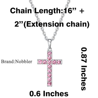 Birthstone Cross Necklace for Women,First Communion Gifts Easter Baptism Cross Jewelry Pendant Gift - color: 10October-Tourmaline Pink