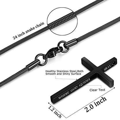 Cross Necklace for Men Christmas Gift Cross Pendant Strength Bible Verse Stainless Steel Necklaces - style: WHERE GOD GUIDES HE PROVIDES