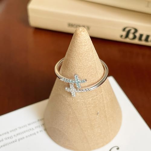 Faith Cross Wrap Ring for Women 925 Sterling Silver Adjustable Cubic Zirconia Double Cross Open Finger Rings Stackable Crystal Wedding Engagement Promise Bands Dainty Christian Religious Jewelry