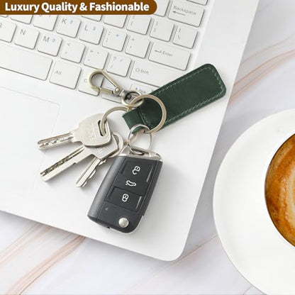 Jack&Chris Genuine Leather Car Keychain, Universal Key Fob Keychain, Leather Key Chain Holder for Men and Women, JC306 - color: Green*4