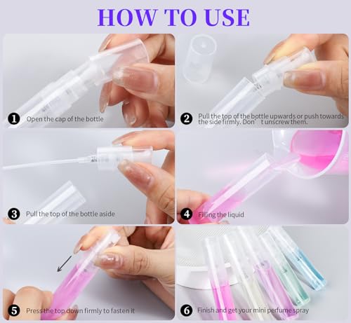 Fandamei 60PCS Mini Spray Bottle, 30PCS 3ml Mini Clear Plastic Spray Bottle Empty with 30PCS 5ml Fine Mist Refillable Mini Perfume Bottle. Small Empty Sample Containers Bottle. - size: 3ml/5ml