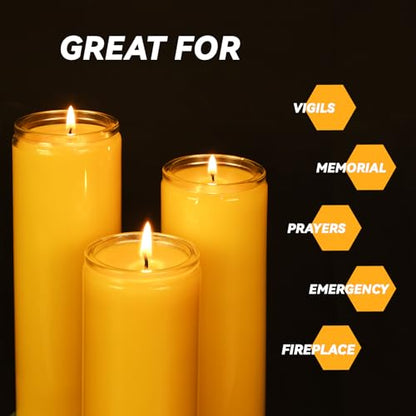 TELOSMA 7 Day Pure Beeswax Devotional Memorial Candles - 3 Pack Unscented