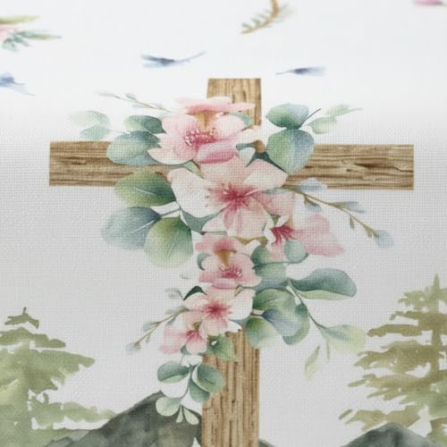 Easter Table Runner 13 x 72 Inch, Rustic Wood Cross with Spring Floral Design, He is Risen Religious Table Decor, Modern Farmhouse Kitchen Dining Runner for Easter Sunday & Family Party - style: Rustic Floral Cross