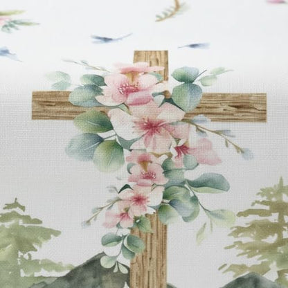 Easter Table Runner 13 x 72 Inch, Rustic Wood Cross with Spring Floral Design, He is Risen Religious Table Decor, Modern Farmhouse Kitchen Dining Runner for Easter Sunday & Family Party - style: Rustic Floral Cross