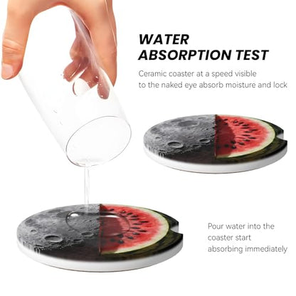 Watermelon Moon Car Cup Holder Coasters 2 Pack 2.63" for Women - color: Gray