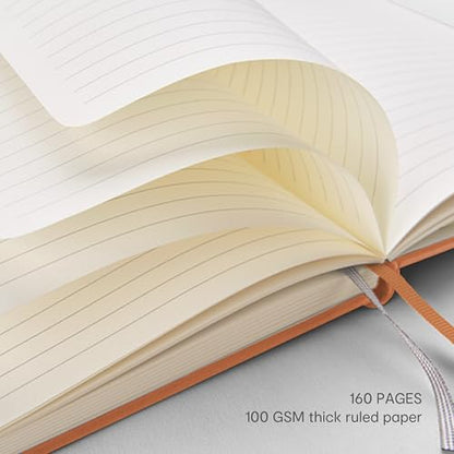 &And Per Se Lined Journal and Pen Set, A5 Leather Hardcover Notebook with Pen & Stationary Set, 160 Pages 100GSM Thick Ruled Paper Journal for Business Work Writing (Light Brown) - color: Light Brown