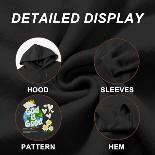 Christian Jesus Hoodies for Men God is Good Bible Verse Sweatshirt Inspirational Graphic Flower Religious Hoodie - color: Black, size: XX-Large