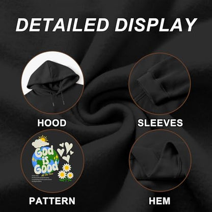 Christian Jesus Hoodies for Men God is Good Bible Verse Sweatshirt Inspirational Graphic Flower Religious Hoodie - color: Black, size: XX-Large