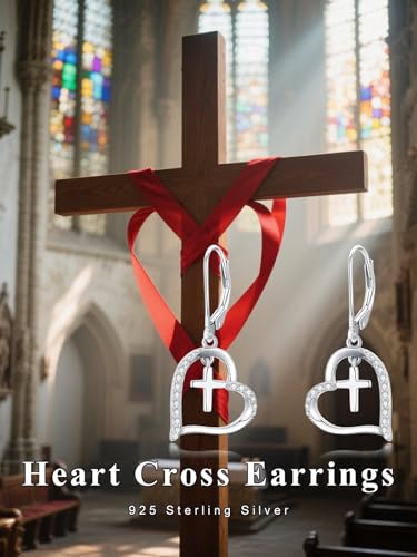 Dorunmo 925 Sterling Silver Mustard Seeds Dangle Earrings for Women Mountains Earrings Hypoallergenic Christmas Jewelry Gifts for Women - style: Heart Cross