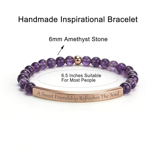 Amethyst Christian Bracelet for Women, 18K Gold Plated Bible Verse Jewelry, Inspirational Religious Faith Gift, Scripture Jewelry for Encouragement & Strength - color: A sweet friendship refreshes the soul-Amethyst Rose Gold