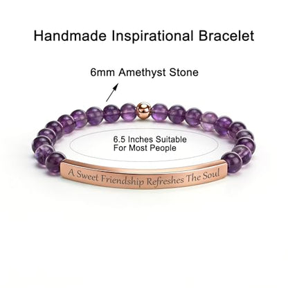 Amethyst Christian Bracelet for Women, 18K Gold Plated Bible Verse Jewelry, Inspirational Religious Faith Gift, Scripture Jewelry for Encouragement & Strength - color: A sweet friendship refreshes the soul-Amethyst Rose Gold