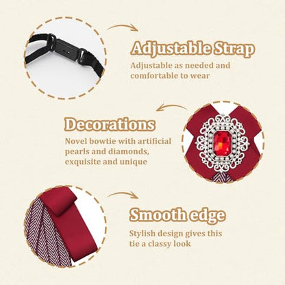 Womens Bow Tie Adjustable Rhinestone Bowtie for Women Ladies Girls Pre-tied Womens Tie for Shirt Suit Uniform - color: Red-strap-style 3
