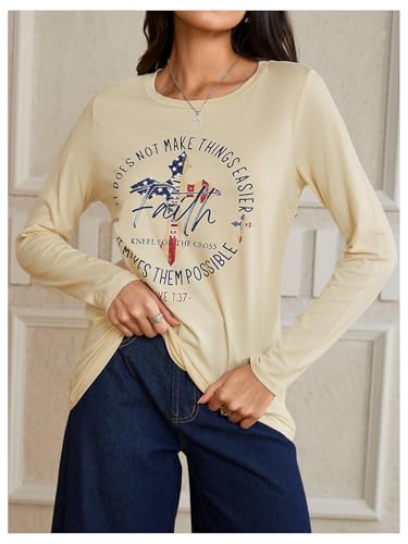 SweatyRocks Women's Bible Verse Jesus Sweatshirt Religious Cross Graphic Faith T Shirts American Flag Pullover - color: Apricot Usa Flag, size: Medium
