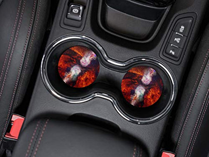 , Fireball Red Cosmo Galaxy Design Absorbent ROUND Fabric Felt Neoprene Car Coasters for Drinks, 2pcs Set - color: Fireball Red Cosmo Galaxy