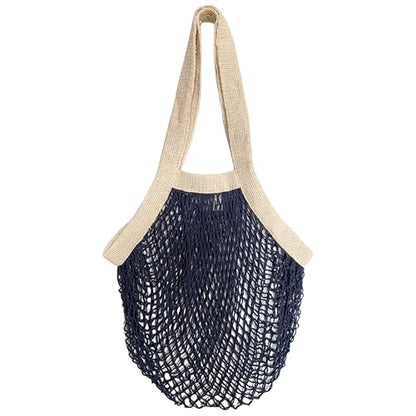 PILLOWPIA French Market Bag – Organic Cotton Tote, Handcrafted Adjustable Strap, Eco-Friendly 12-15" Farmers Market Carrier - color: Navy