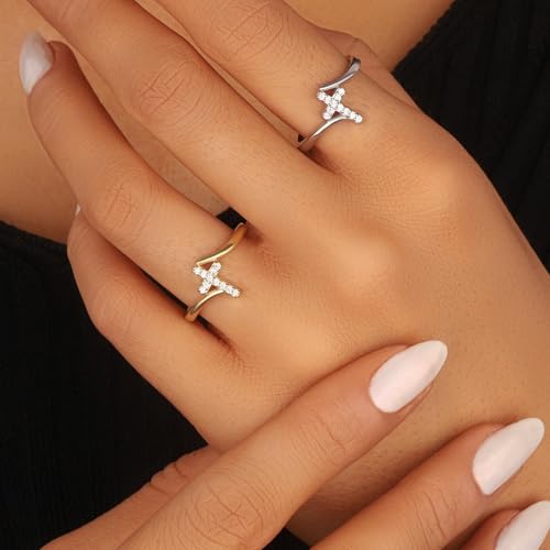 Cross Ring Women 14K Gold Plated Statement Stackable Engagement Christian - color: B - Gold