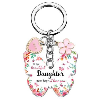OEHEDOU Butterfly Gifts Keychain For Women Men Family Members Memorial Gift - color: Light Red Daughter