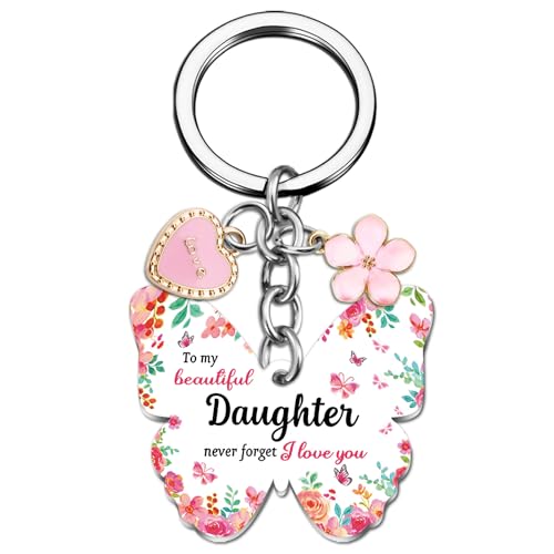 OEHEDOU Butterfly Gifts Keychain For Women Men Family Members Memorial Gift - color: Light Red Daughter