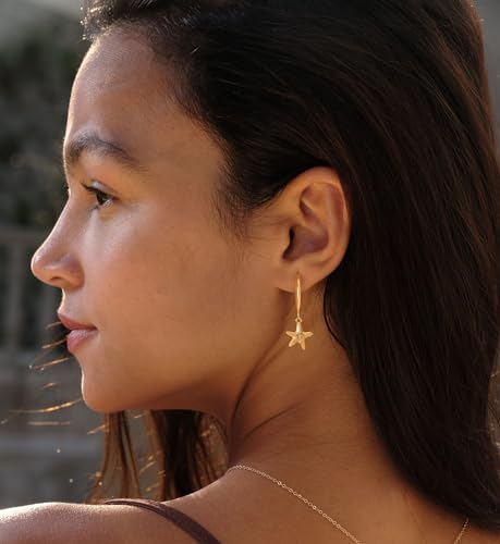 VACRONA Gold Heart Hoop Earrings Huggie Earrings for Women 14k Gold Plated Small Hoops Earrings - color: Sea-Star-Gold