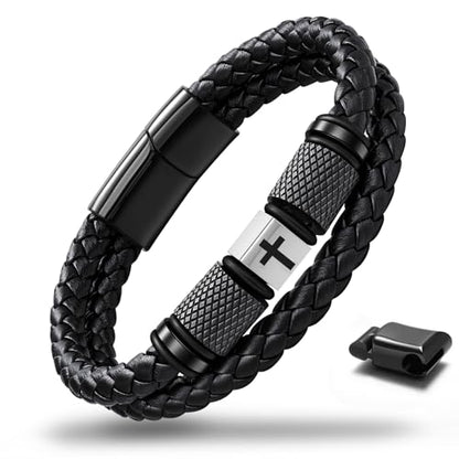 Leather Bracelet for Men, Viking & Christian Cross Jewelry Gift