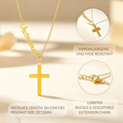 Faith Gold Cross Necklace for Women Christian Religiou Confirmation Jewelry - color: Victorious Gold