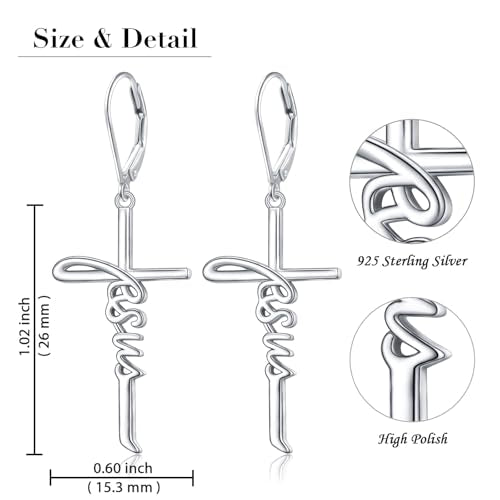 925 Sterling Silver Infinity Love of God Simple Dainty Faith Cross Dangle Earrings Religious Gift for Women - color: Jesus