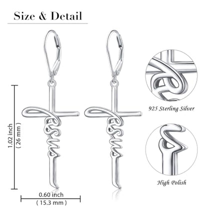 925 Sterling Silver Infinity Love of God Simple Dainty Faith Cross Dangle Earrings Religious Gift for Women - color: Jesus