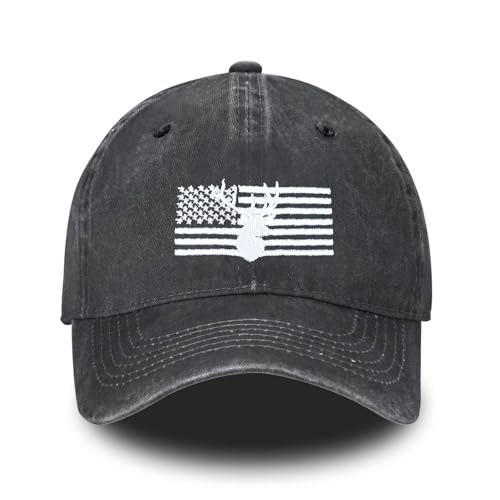 Embroidered Baseball Cap for Women Men Vintage Adjustable Washed Distressed Denim Baseball Hat - color: Deer Skull