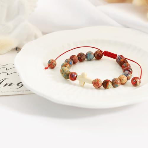 BAYLAY Gifts for Teen Girls Boys, Cross Bracelet for Kids Easter Christian Religious First Communion Baptism Confirmation Gifts for Girls Boys - color: Red Imperial