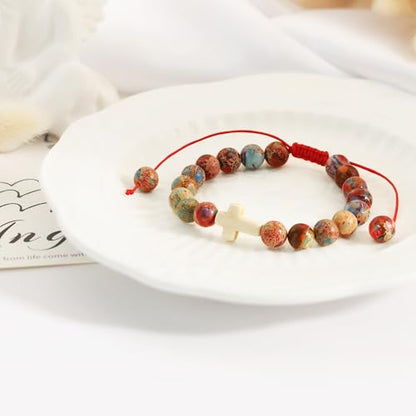 BAYLAY Gifts for Teen Girls Boys, Cross Bracelet for Kids Easter Christian Religious First Communion Baptism Confirmation Gifts for Girls Boys - color: Red Imperial