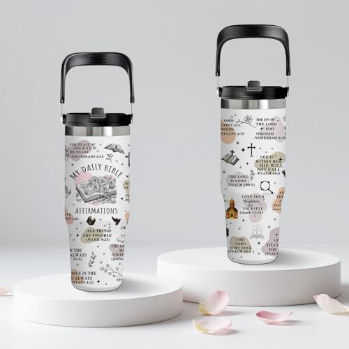 30oz Bible Verse Tumbler with Handle and Straw, Christian Gift for Women - color: Christ3