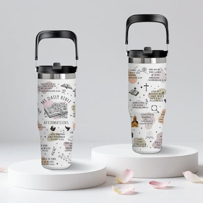 30oz Bible Verse Tumbler with Handle and Straw, Christian Gift for Women - color: Christ3