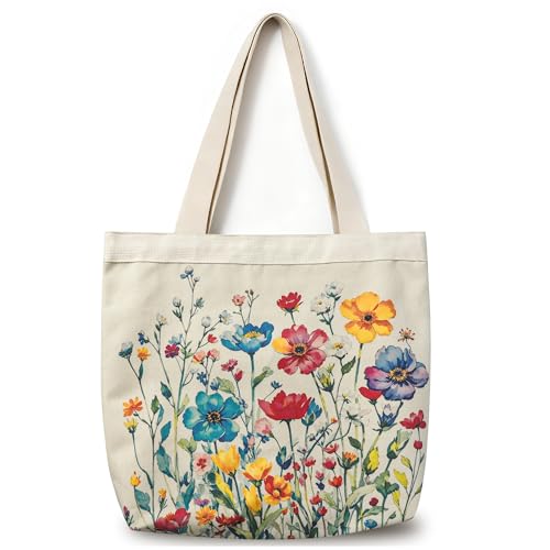 Large Tote Shopping Bag Cotton Canvas-Reusable grocery Bag with Zipper Aesthetic Reusable Shoulder Bag - style: Style-e