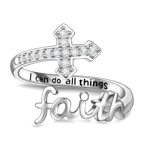 Helonley Cross Faith Ring for Women - 925 Sterling Silver Inspiration Rings - style: I Can Do All Things