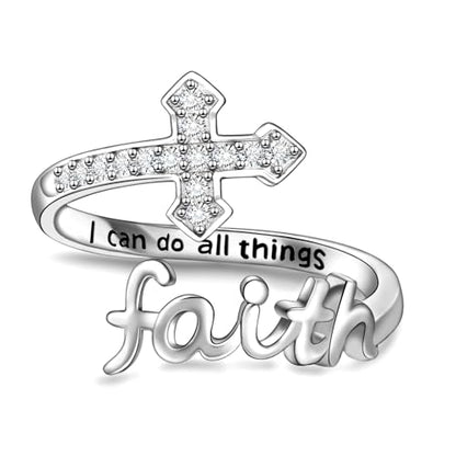 Helonley Cross Faith Ring for Women - 925 Sterling Silver Inspiration Rings - style: I Can Do All Things