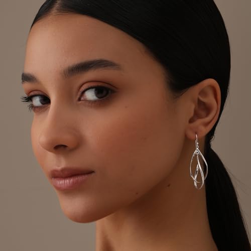 Charmsy 925 Sterling Silver Double Twisted Infinity Dangle Earrings for Women | Linear Marquise Large Loops Classic Infinity Drop Dangle Earrings - color: Linear Twisted