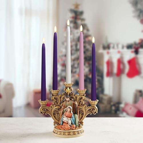 Stmarry Flameless Advent Candles, Set of 5 - Flickering LED Flame, 11 Inch Taper Candlesticks, Remote Controlled - 3 Purple, 1 Pink, 1 White for Christmas Wreath - color: Purple, Pink and White