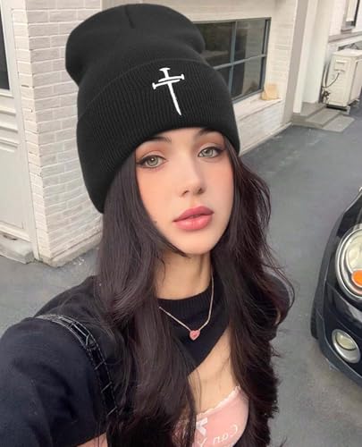 Christian Jesus Cross Beanie - Faith Winter Beanie Hats for Men Women - Religious Gifts for Christmas & New Years - color: Three Nails Cross