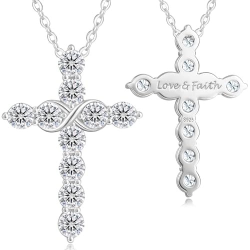 KRKC&CO Moissanite Cross Necklace for Women: 0.6-4.3ct D-Color VVS1 - color: Silver F
